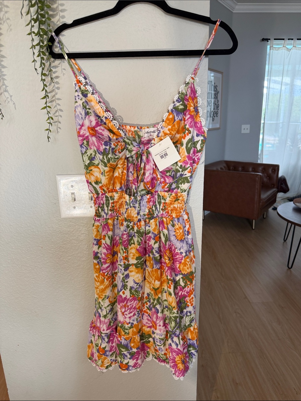 Floral Tie-Front Girls' One-Piece Dress in Orange & Pink